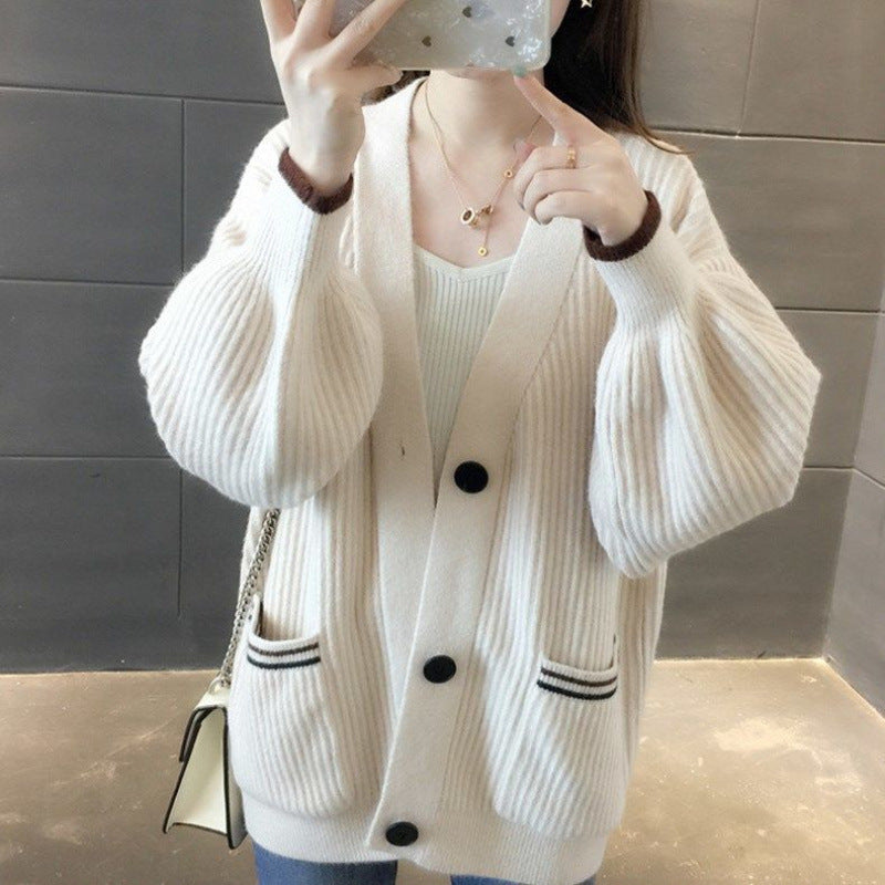 Casual Laid-back Style Gentle Outerwear Korean Style Knitted Coat