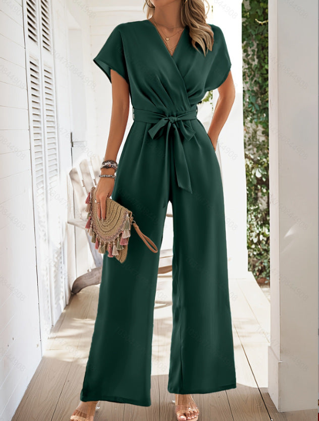 Elegant Belted Solid Color Women's Jumpsuit