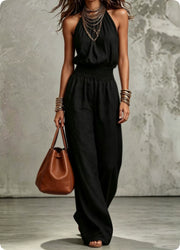 Women's Backless Halter Wide-Leg Jumpsuit