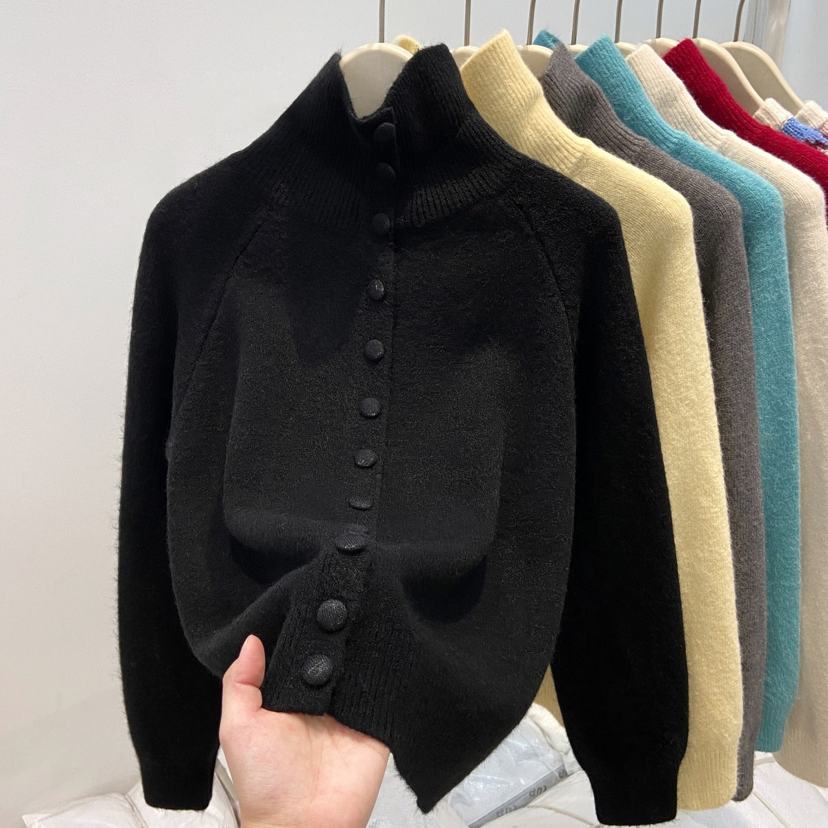 Women's Turtleneck Single-breasted Cardigan Loose and Lazy Style Knitted Sweater