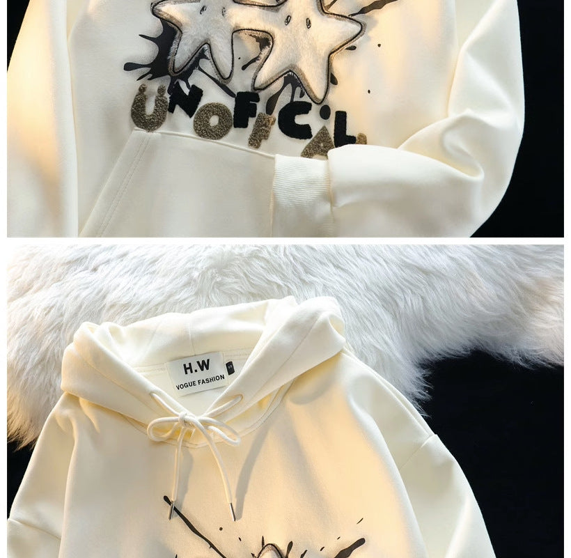 Women's Streetwear Flocked Star Graphic Hoodie