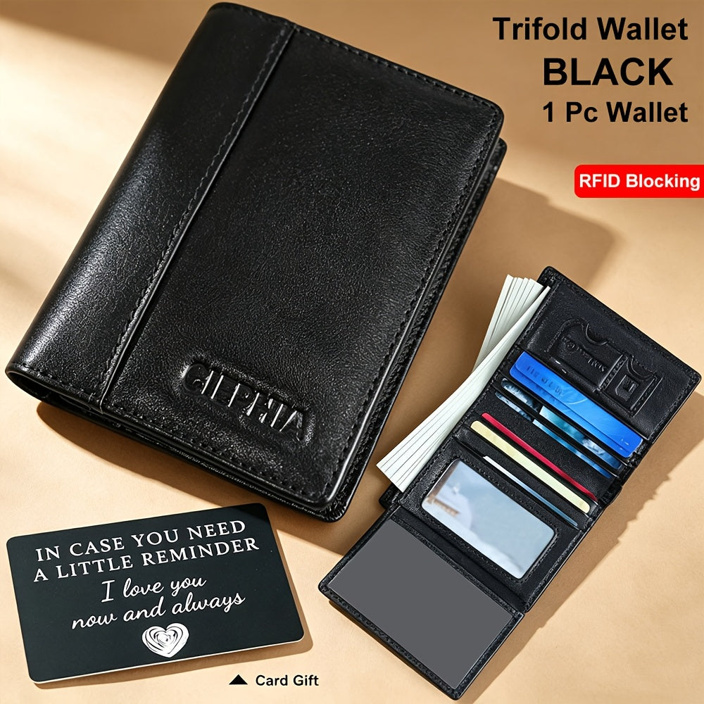 RFID Blocking Trifold Leather Wallet – Cowhide, Vintage Short Design with Money Clip and 2 ID Windows