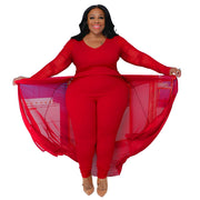 Women's Plus Size Stretch Long Sleeve Pocket Jumpsuit