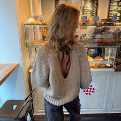 Women's Loose Round Neck Backless Lace-up Knitted Sweater