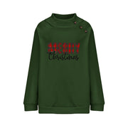 Printed Turtleneck Christmas Letter Loose Sweatshirt Women