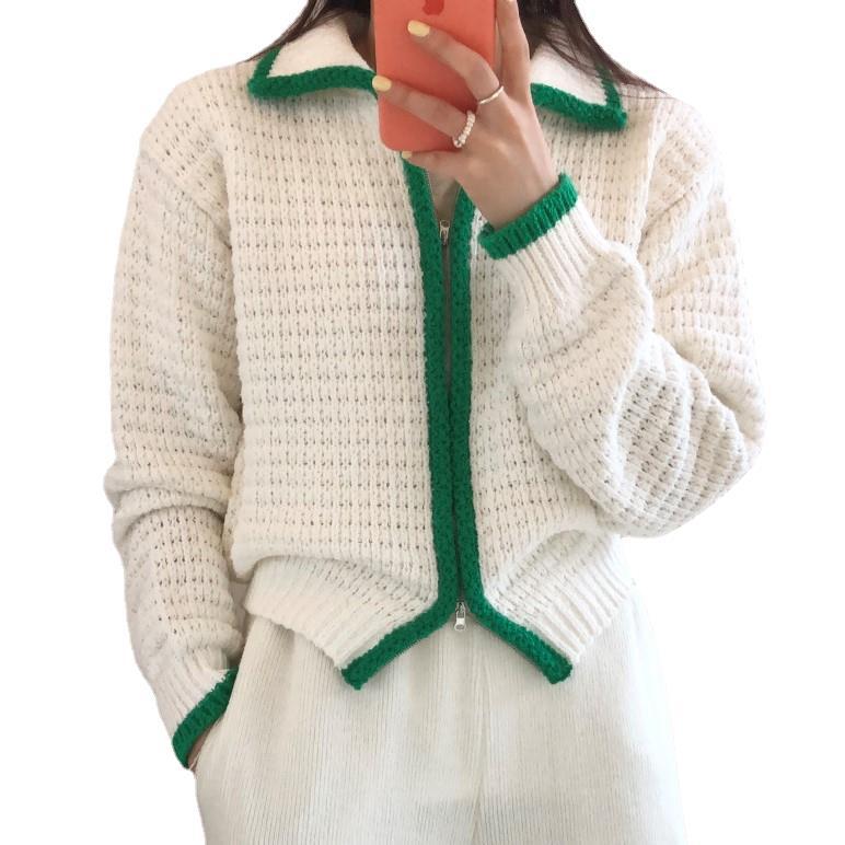 Vintage Lapel Zip Cardigan Sweater Coat