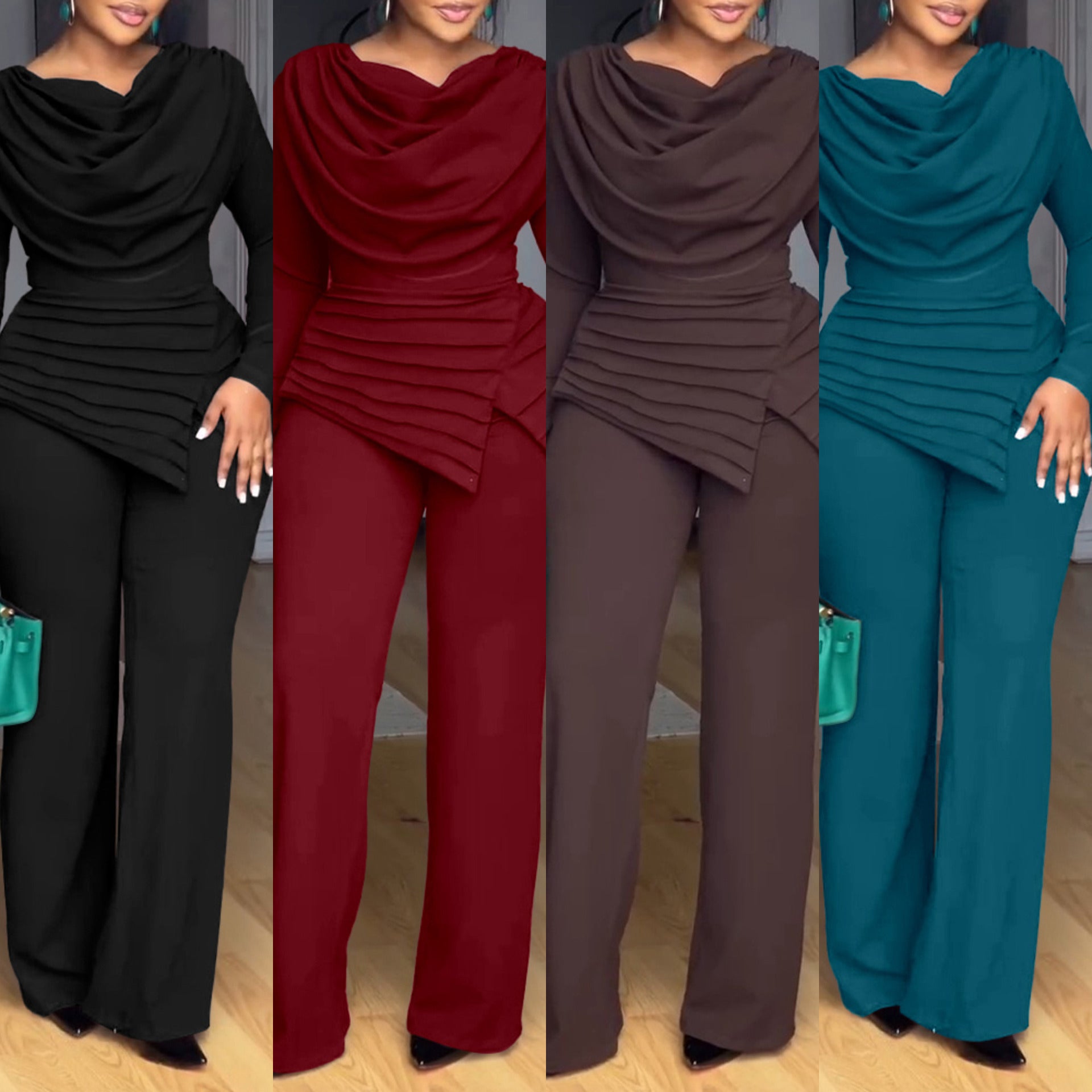 Women's High-Waist Straight-Leg Long Sleeve Jumpsuit