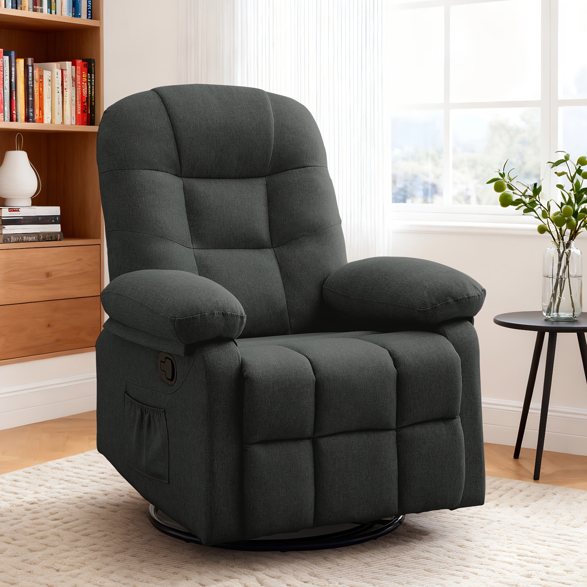 Single Seater Swivel Recliner with Adjustable Backrest and Storage Pockets