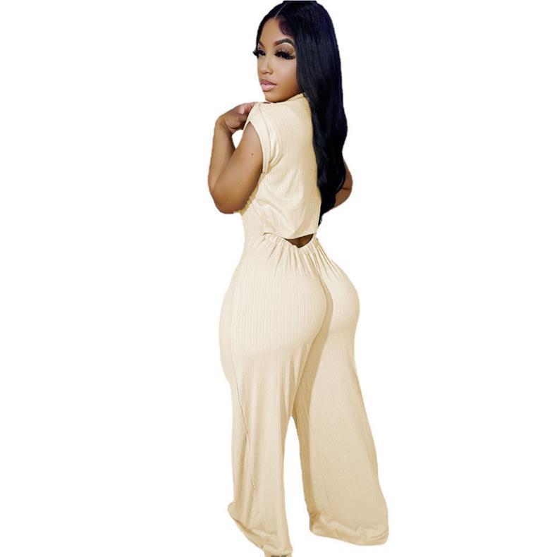 Chic Short Sleeve Stand Collar Wide Leg Jumpsuit