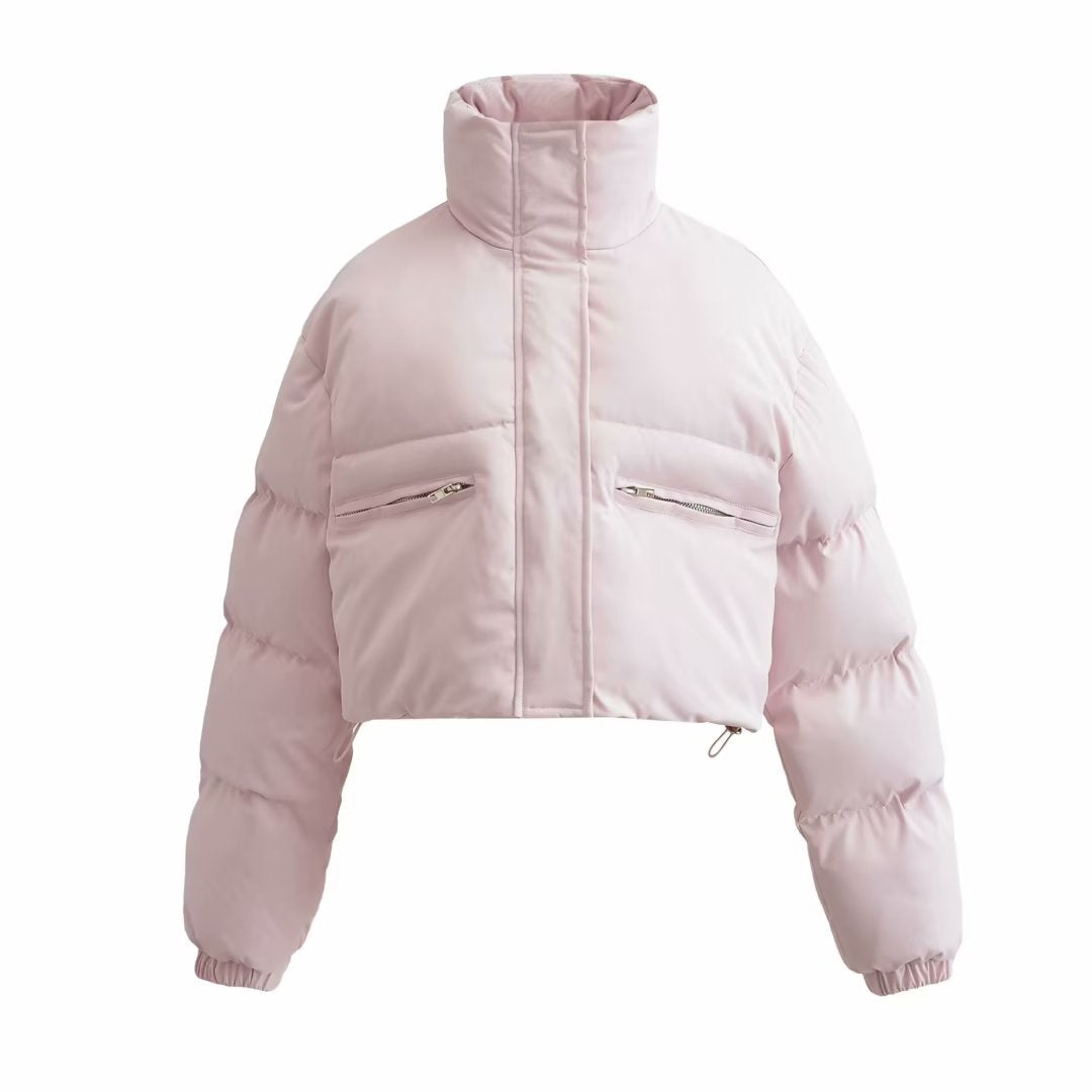 Women's Stand Collar Zipper Short Down Winter Coat