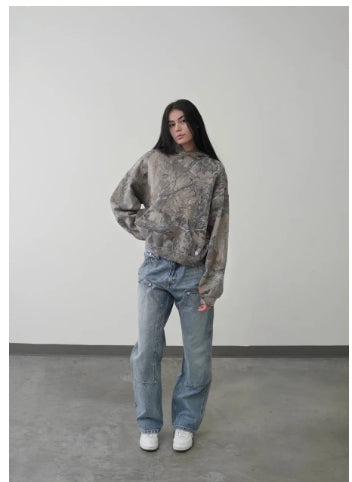Women's Printed Long Sleeve Hooded Pullover Sweater