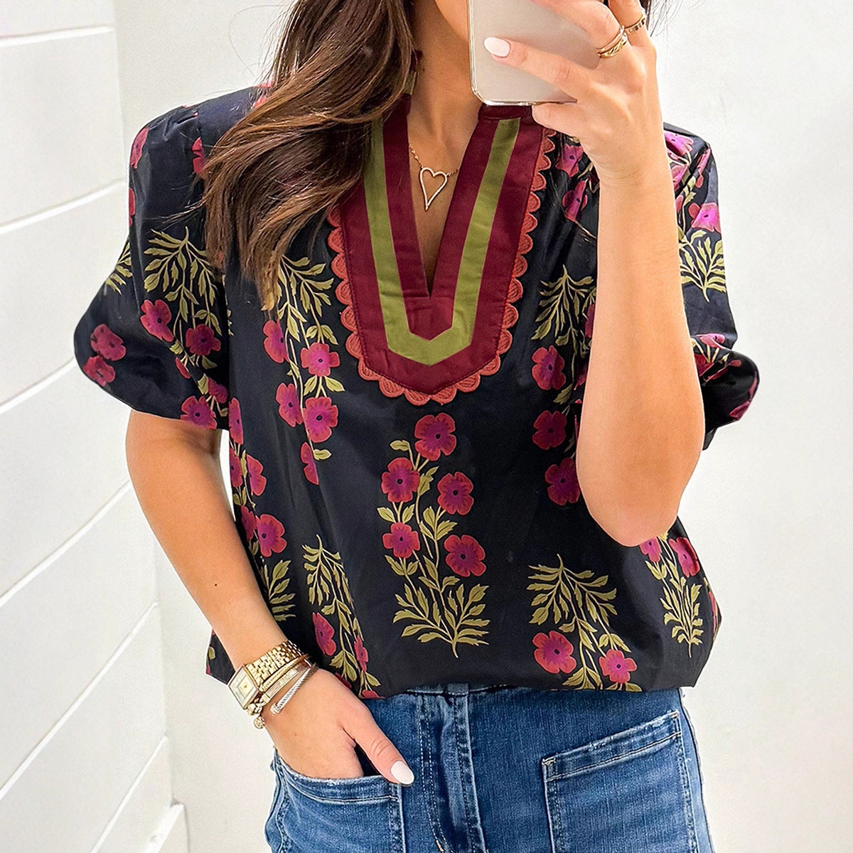 Women's Casual Simple Versatile V-Neck Chiffon Blouse