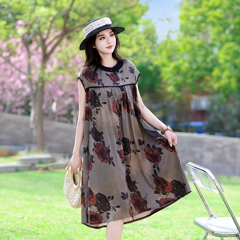 Rayon Floral-print Cotton Silk Dress