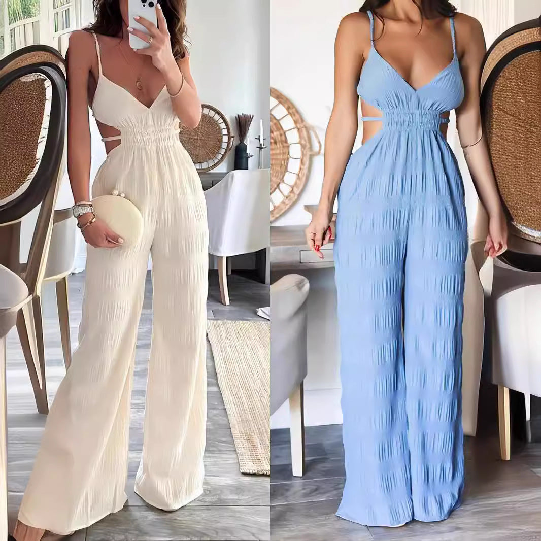 Chic Backless Texture Sleeveless Jumpsuit