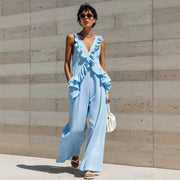 Casual V-Neck Ruffle Resort Jumpsuit