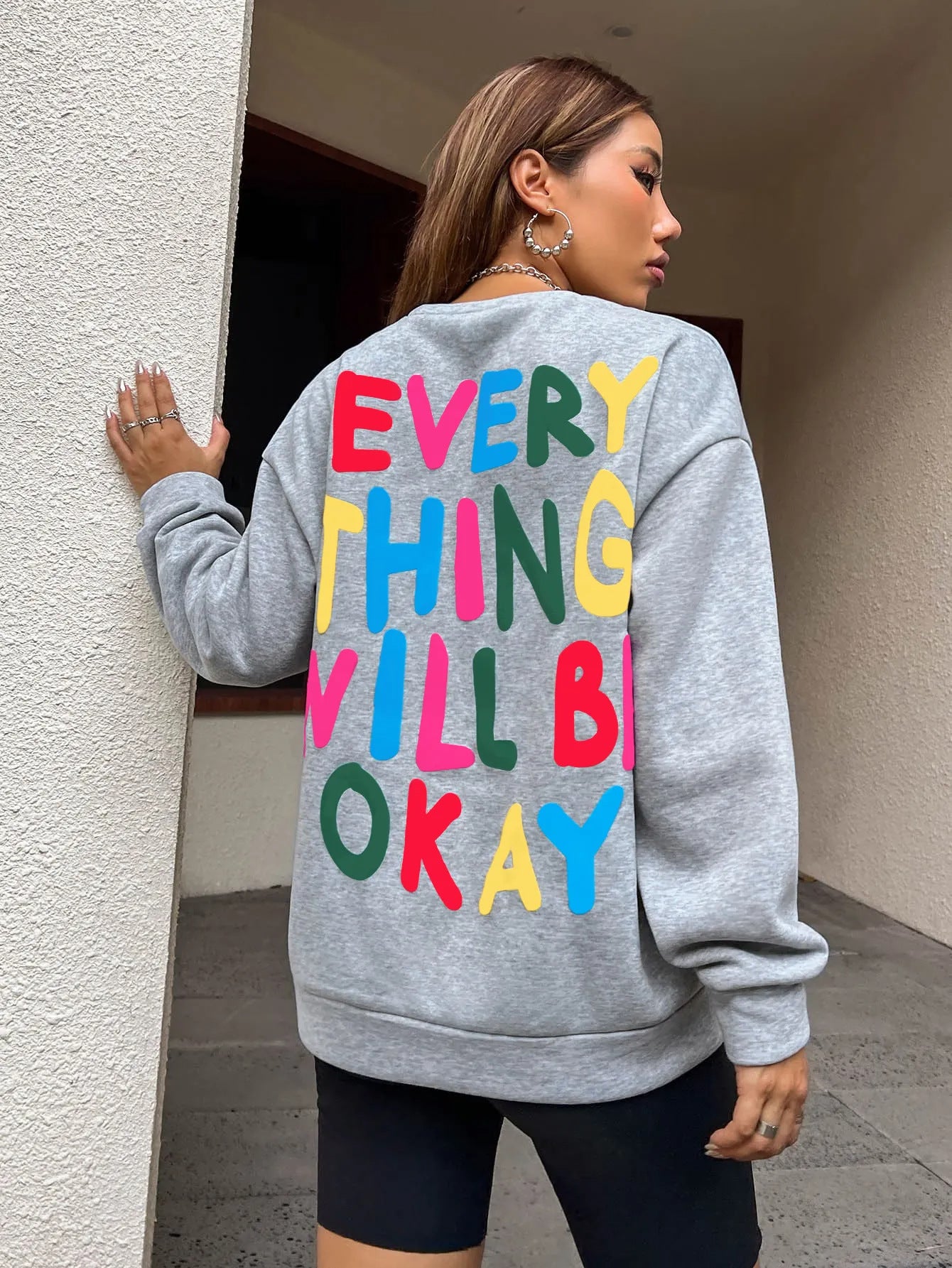 Everything Will Be Okay Letter Printed Women's Sweatshirt