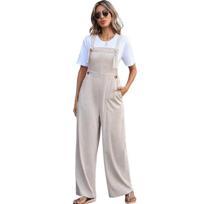 Casual Corduroy Sleeveless Suspender Jumpsuit Womens Apparel