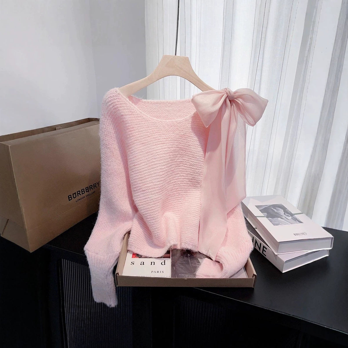 Lace-up Bow Knit Sweater Loose-fitting Cozy Top