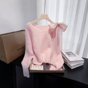 Lace-up Bow Knit Sweater Loose-fitting Cozy Top