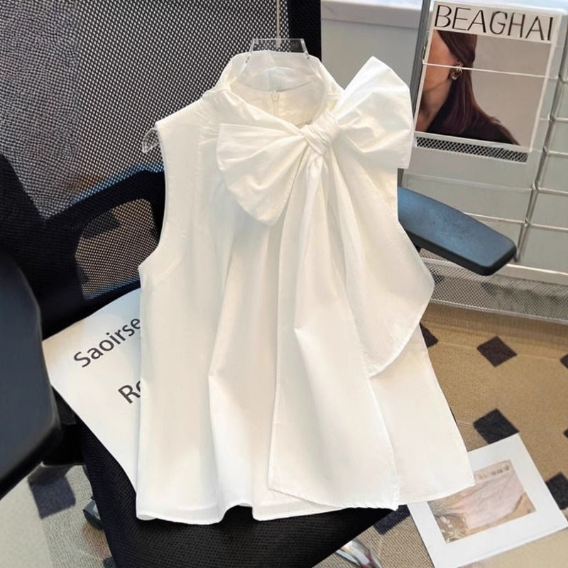Bow-knot Sleeveless Loose-fitting Tummy-covering Vest