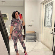 Sexy Backless Hollow-Out Turtleneck Printed Jumpsuit