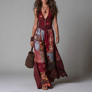 V-neck Waist-cinched Elegant Dress with Ruffled Hem Womens