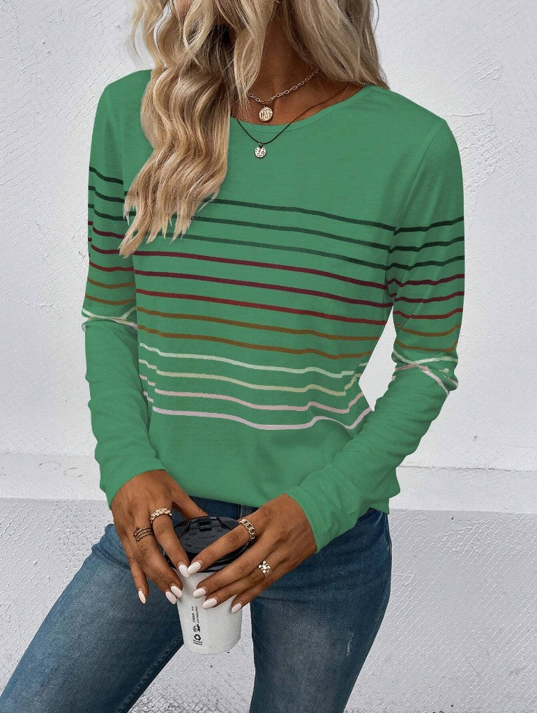 Women's Striped Round Neck Long Sleeve Casual Top