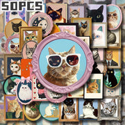 Cat Photo‑Frame Themed Flat Stickers – 50 Non‑Repeating 2D Decals for Gifts, Home Décor, Luggage and More
