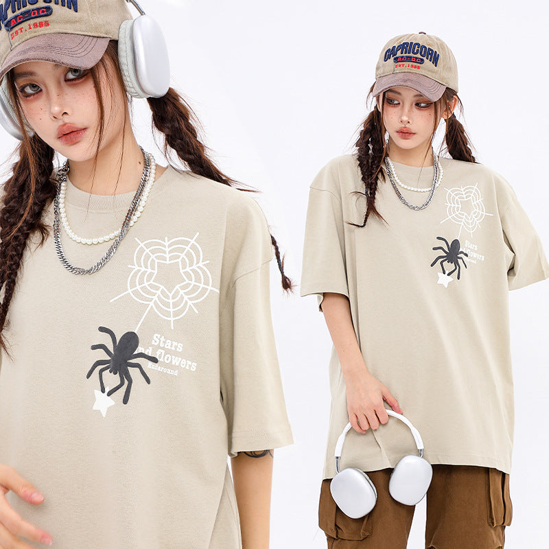 Spider Web Puff Print Unisex Streetwear T-Shirt