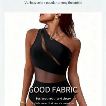 New Womens Solid Color Mesh Swimsuit