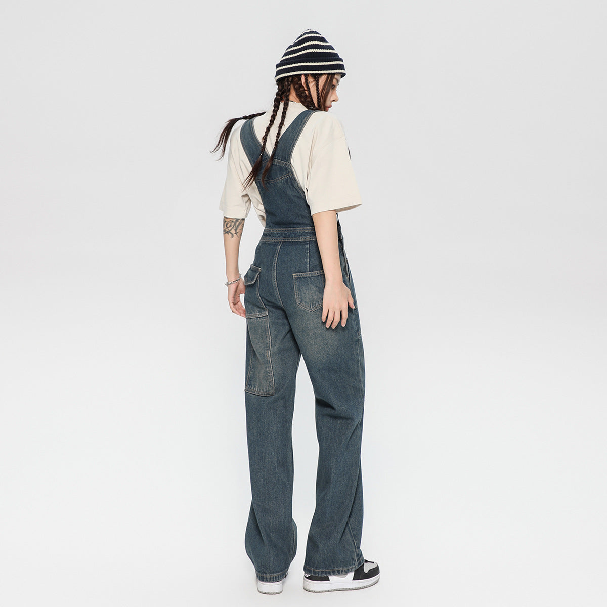 Denim Suspender Pants Women's Design Sense Loose Washed-out