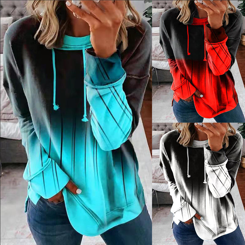 Gradient Print Loose Casual Long Sleeve Sweatshirt