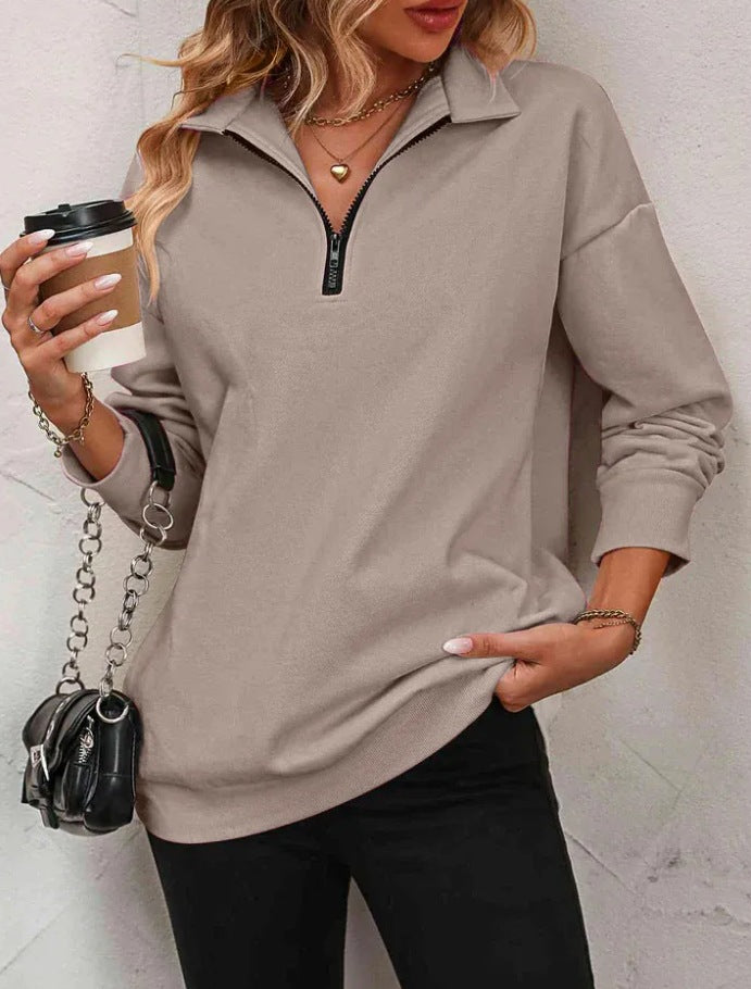 Women's Half-Zip Pullover Stylish Long-Sleeve Sweatshirt