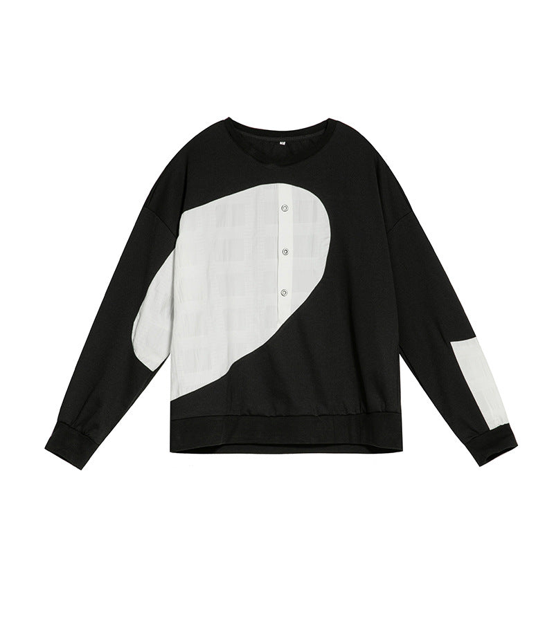 Dark Series Colorblock Semicircle Loose Pullover Sweatshirt