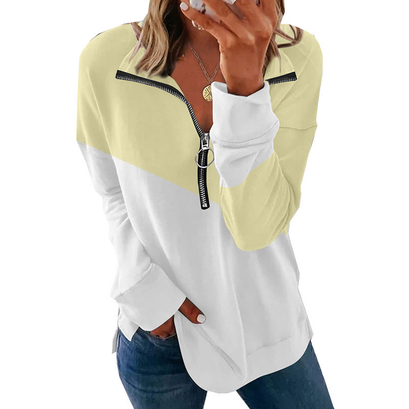 Women's Colorblock Zip Pullover Casual Sweater