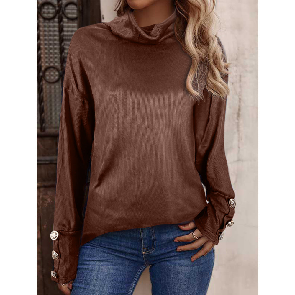 New European And American Women's Sweater High Button Top