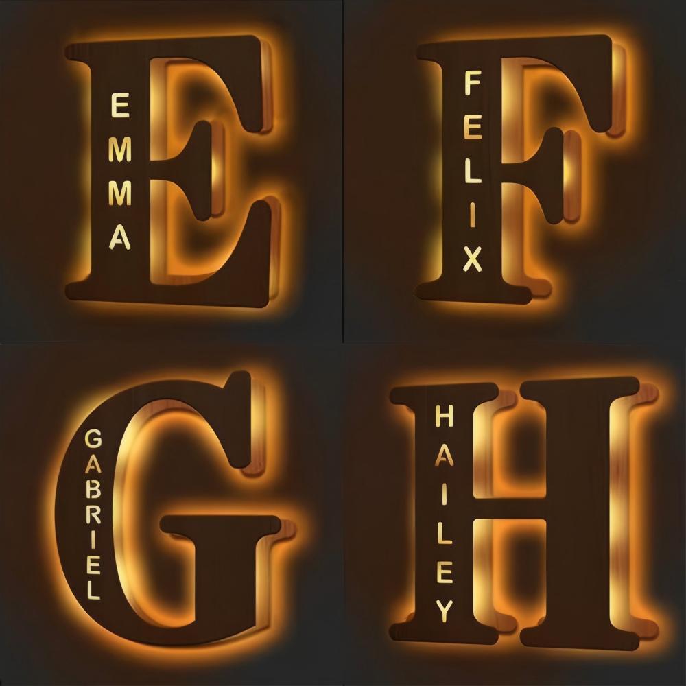 [Personalized Night Light] Customized 26 Letters Wooden Night Light | Personalized Carved Name Letter Lamp, USB Powered LED Light, Bedroom, Wedding, Birthday Wall Decoration, Best Gift for Easter…
