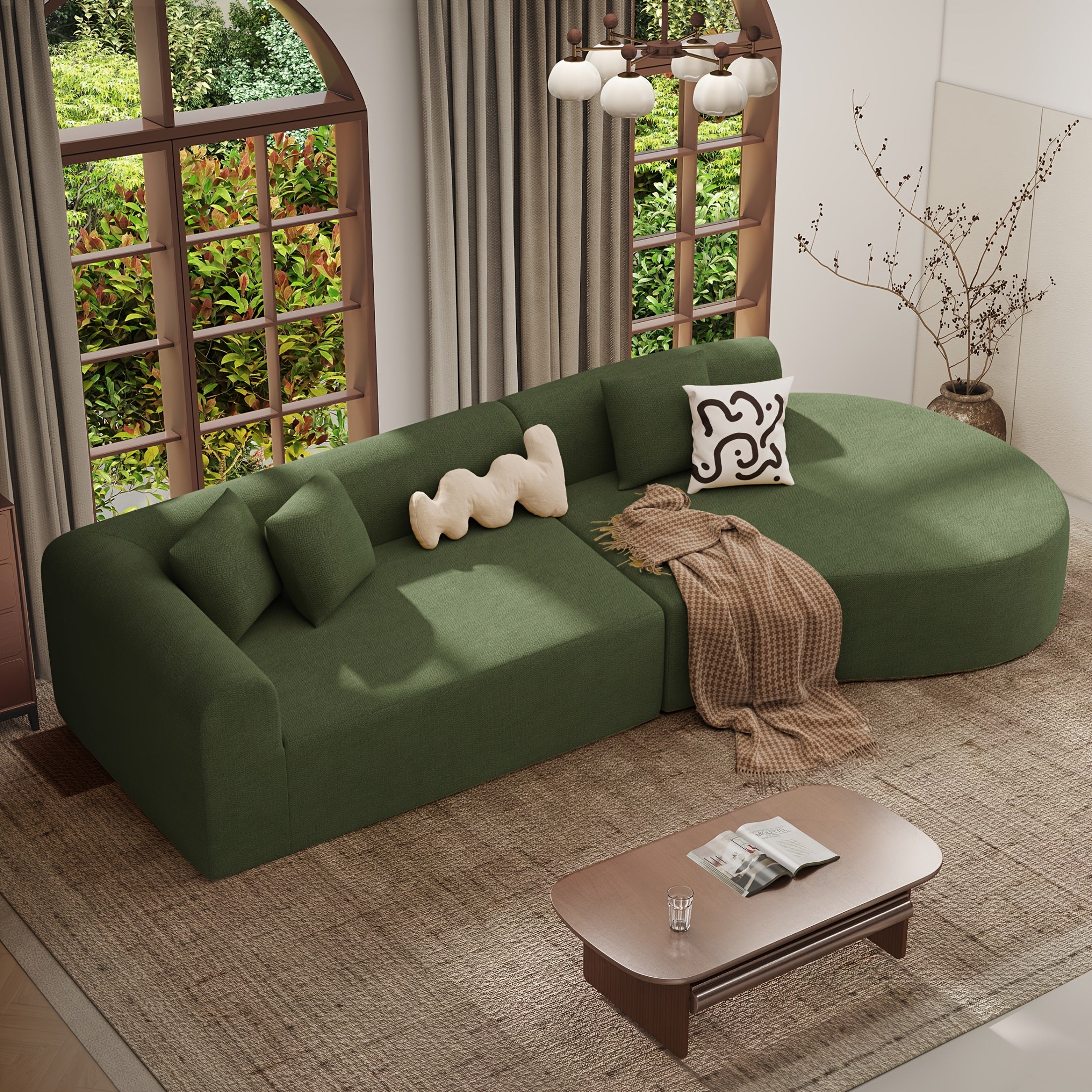Modular L-shaped chaise longue sofa bed with deep seat and corduroy upholstery