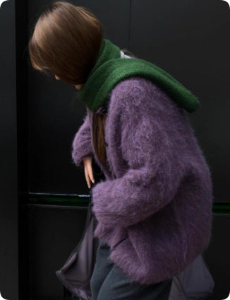 Purple, Relaxed and Sophisticated Mohair Cardigan for Women
