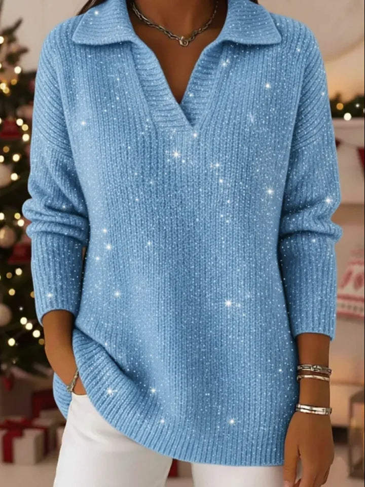 New Solid-color Long-sleeve Top Shimmering Sweater