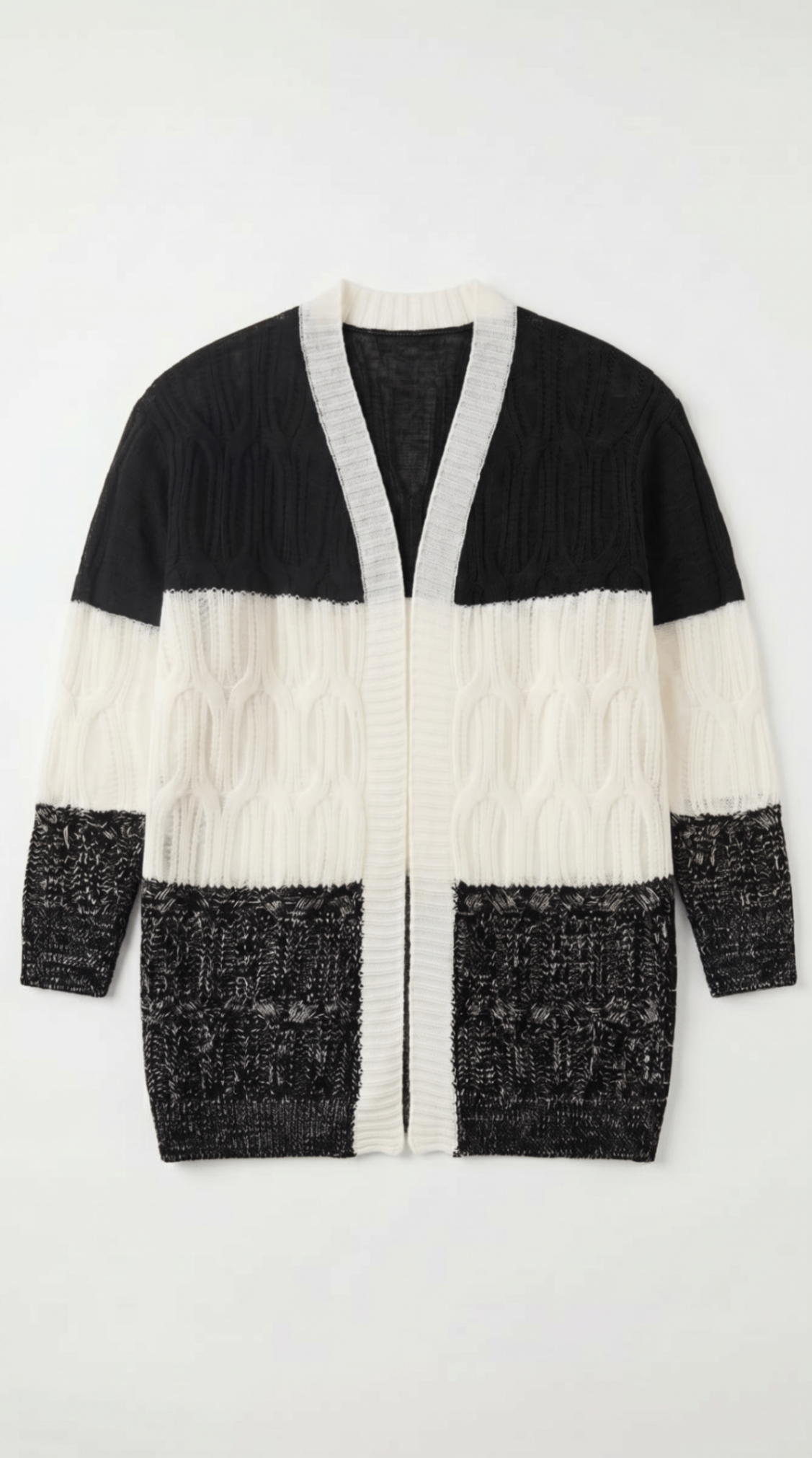 Oversized Color Block Cable Knit Cardigan Women Drop Shoulder Long Sleeve Outerwear