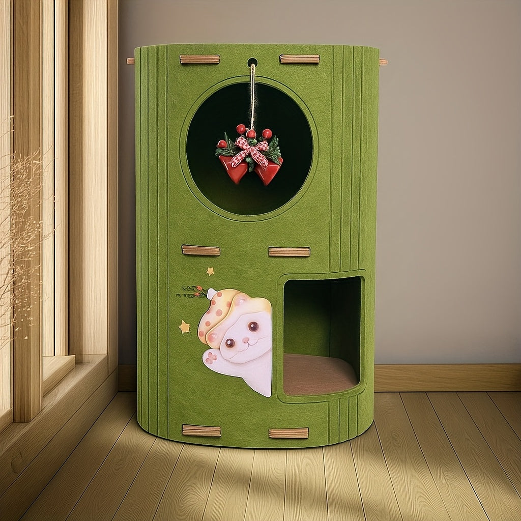 Multi-level Cat Tree With Cave House & Bed - 2-tier Detachable Tower, Scratching Post With Large Ventilation Holes, Space-saving Indoor Cat Activity Center For Multiple Cats, Cozy Felt Perch &