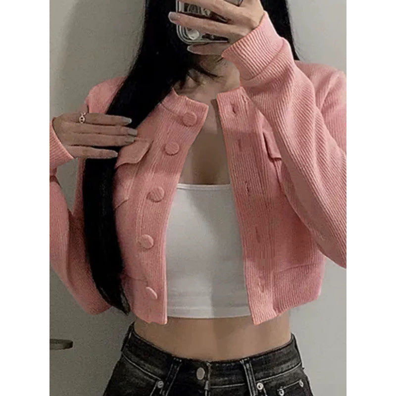 Women's Fashion Long Sleeve Knit Crop Top