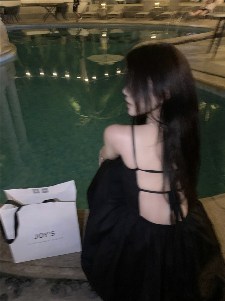 Strap A-line Long Dress French-style Elegant Slip Dress