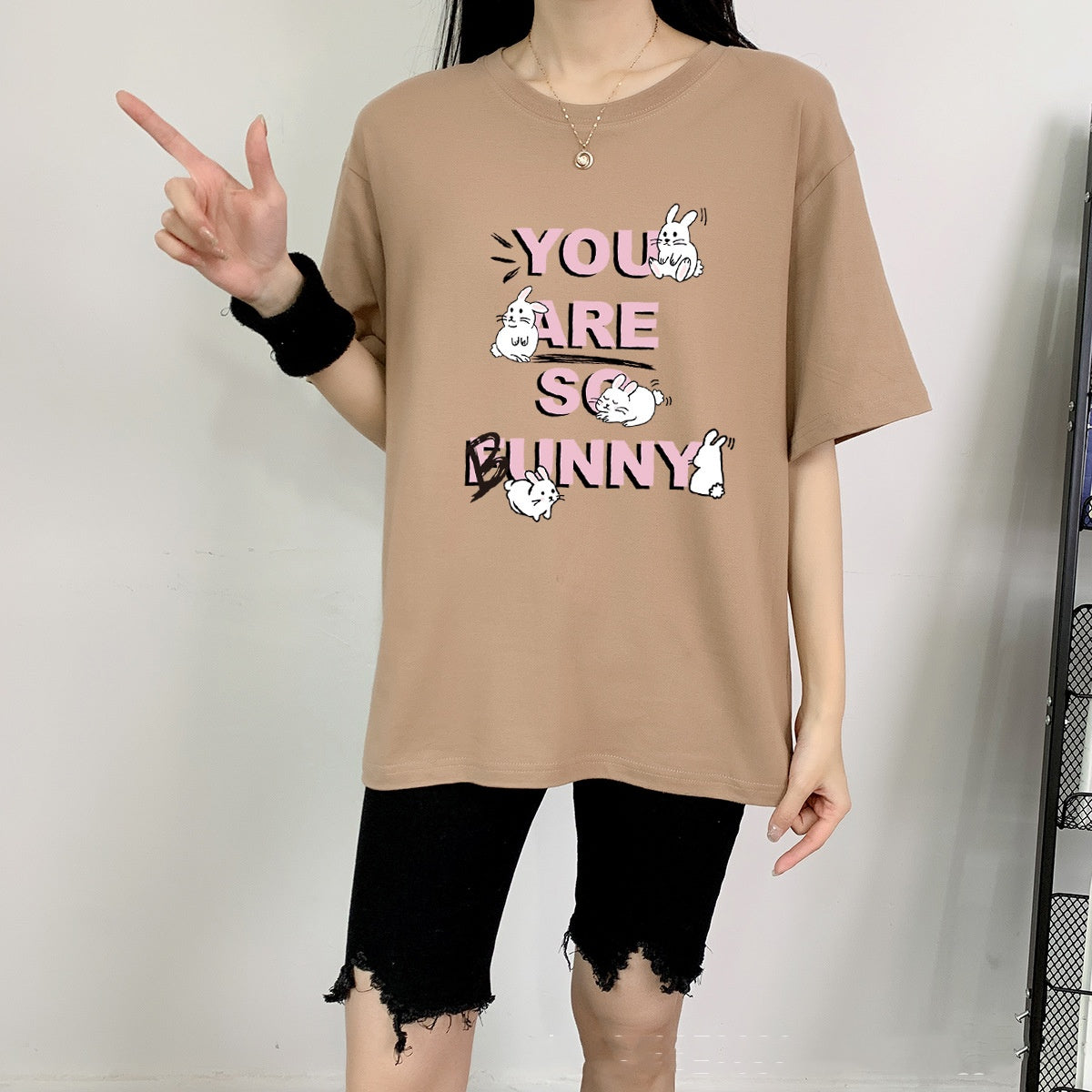 Cute Rabbit Print Cotton Short Sleeve Tee