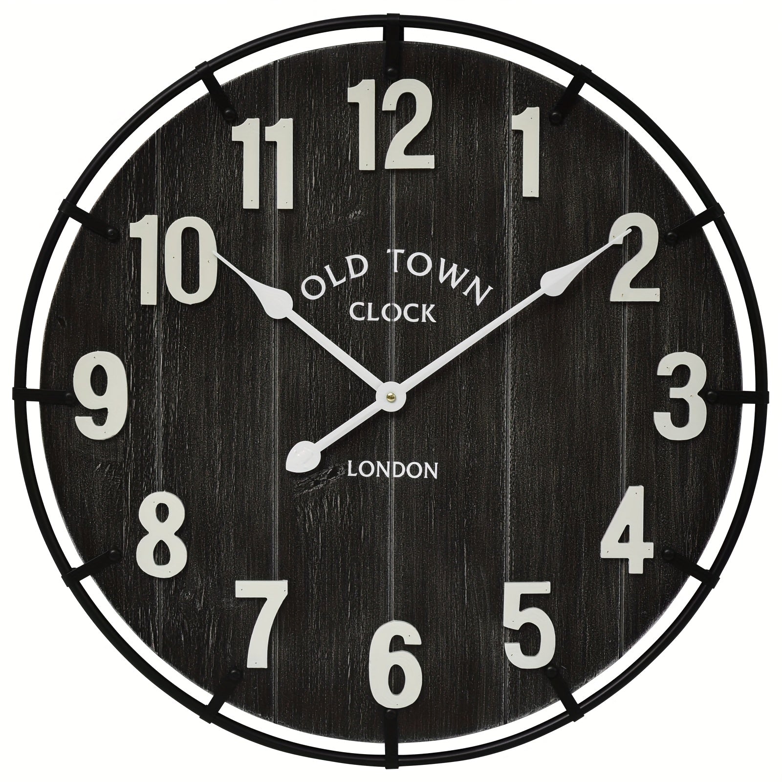 Large Farmhouse Wall Clock – 24 Inches Old Town Rustic Antique Wood With Metal Circle And Large Numerals, Silent Battery Operated Clock For Office, Kitchen, Bedroom, Living Room