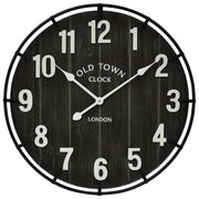 Large Farmhouse Wall Clock – 24 Inches Old Town Rustic Antique Wood With Metal Circle And Large Numerals, Silent Battery Operated Clock For Office, Kitchen, Bedroom, Living Room