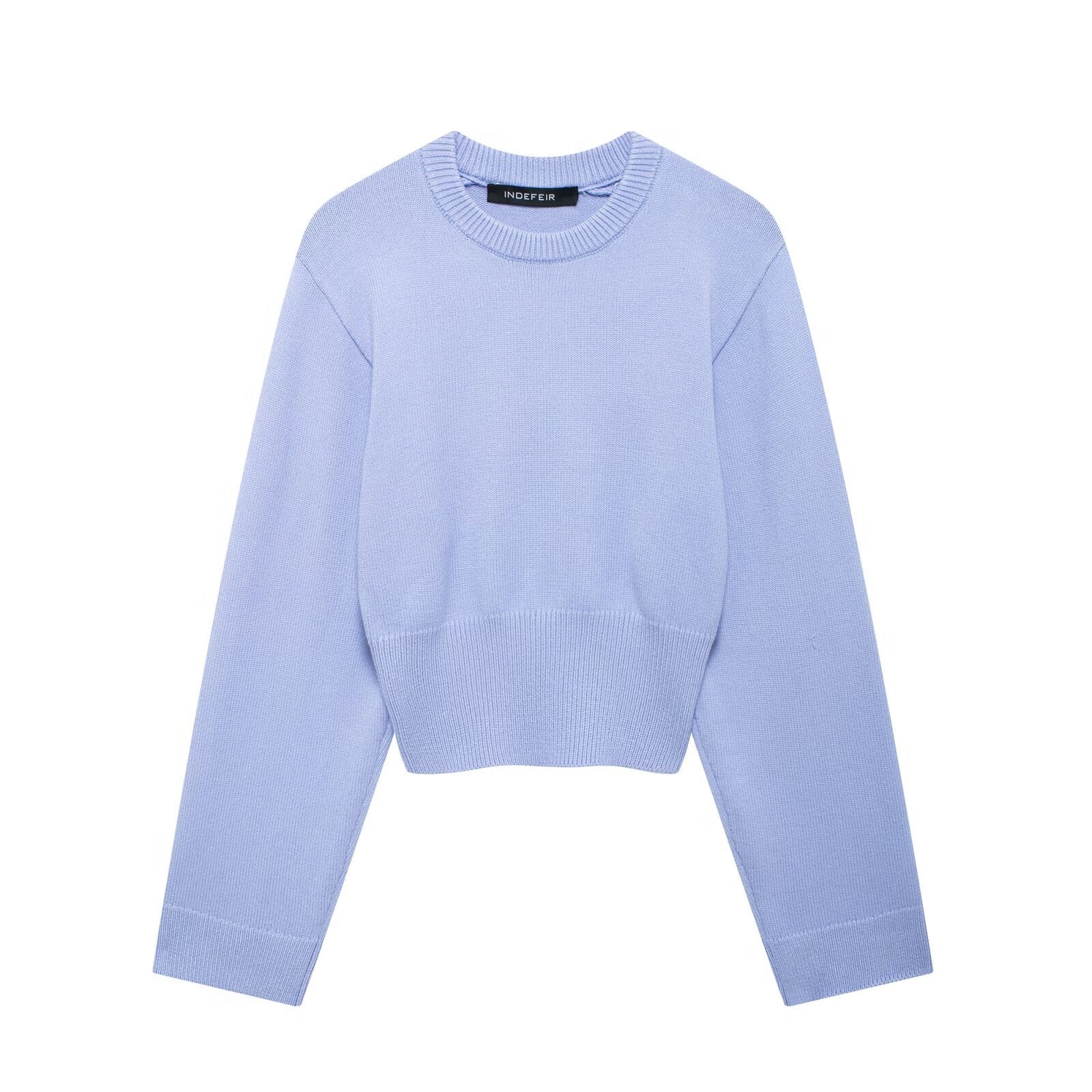 Ribbed Wide-Sleeve Round Neck Women's Sweater