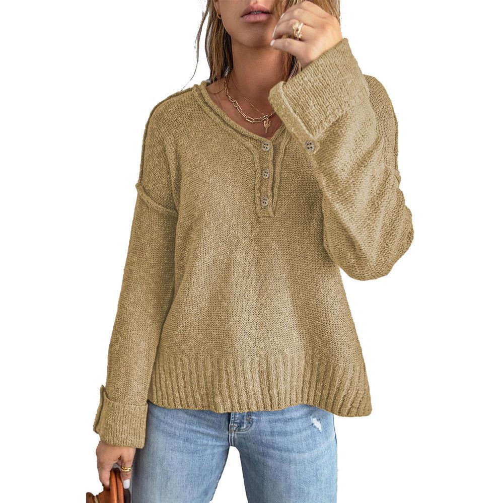 Women's Fashion New Loose Button Knitted Shoulder Sweater