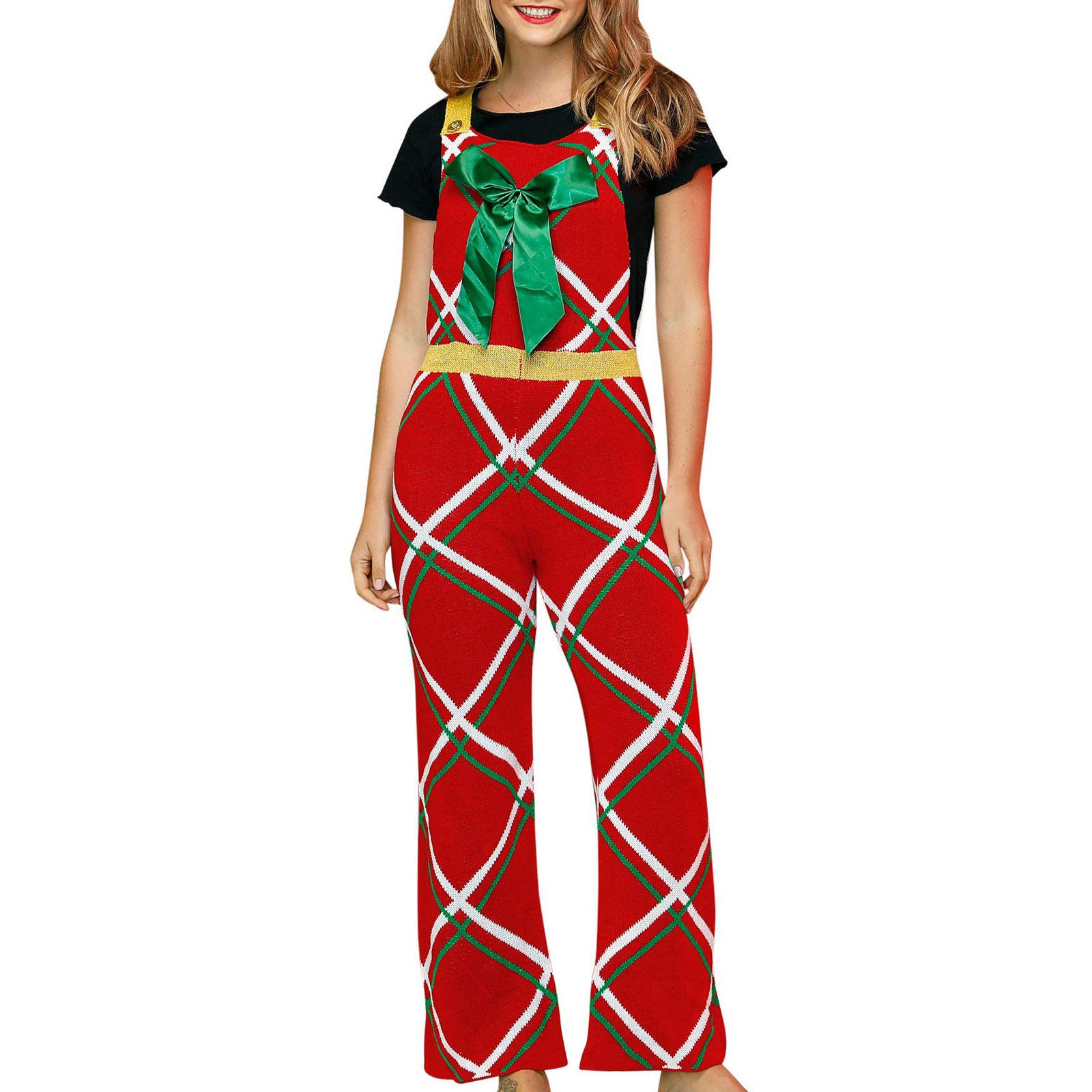 Festive Bowknot Christmas Jumpsuit for Holiday Parties